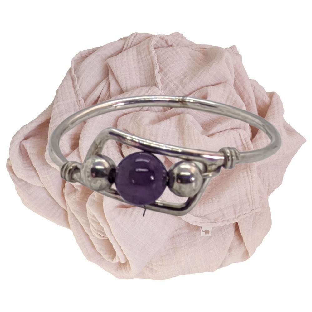Sterling Silver Ring with Petite Amethyst Round Stone